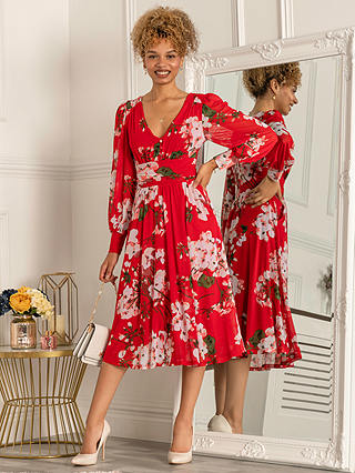 Jolie Moi Renita Floral Print Mesh Midi Dress, Red at John Lewis & Partners