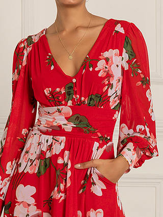 Jolie Moi Renita Floral Print Mesh Midi Dress, Red