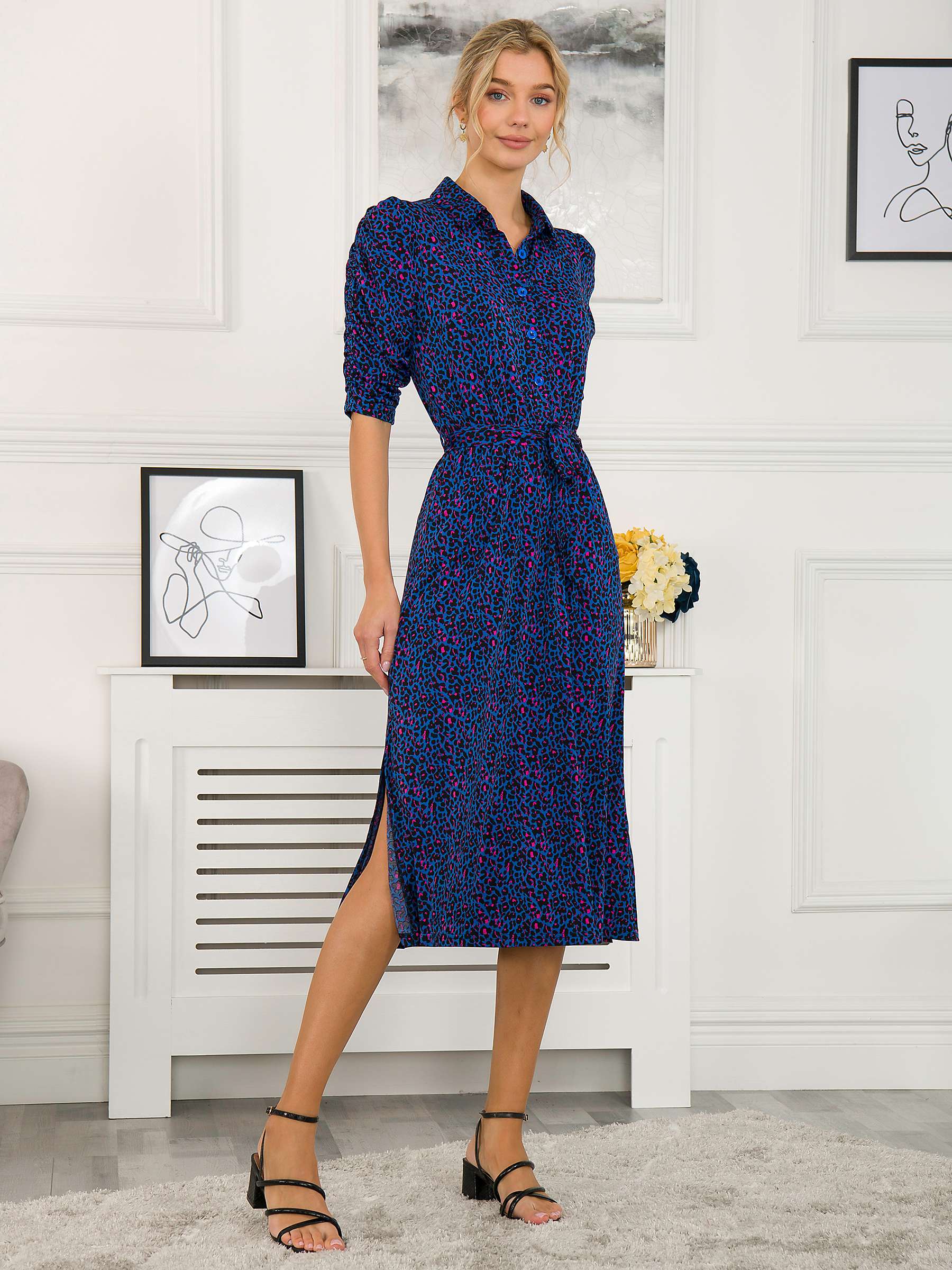 Buy Jolie Moi Calla Puff Sleeve Animal Shirt Dress, Blue Online at johnlewis.com
