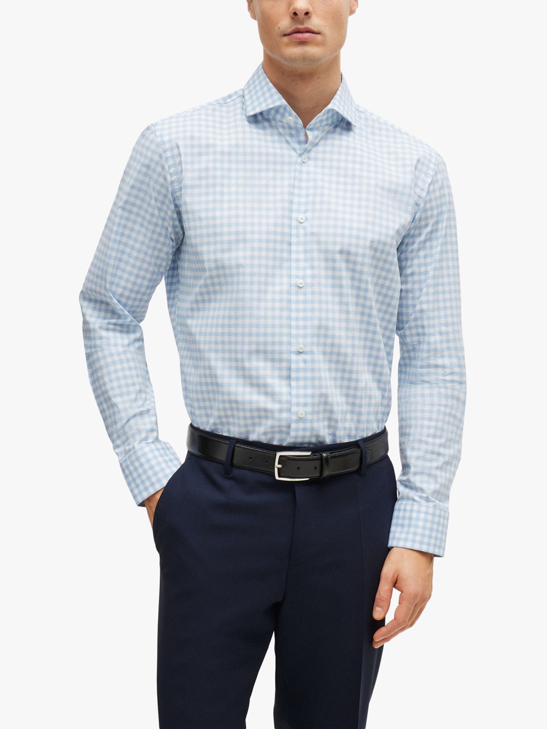 HUGO Regular Fit Check Shirt, Pastel Blue/White, 16.5