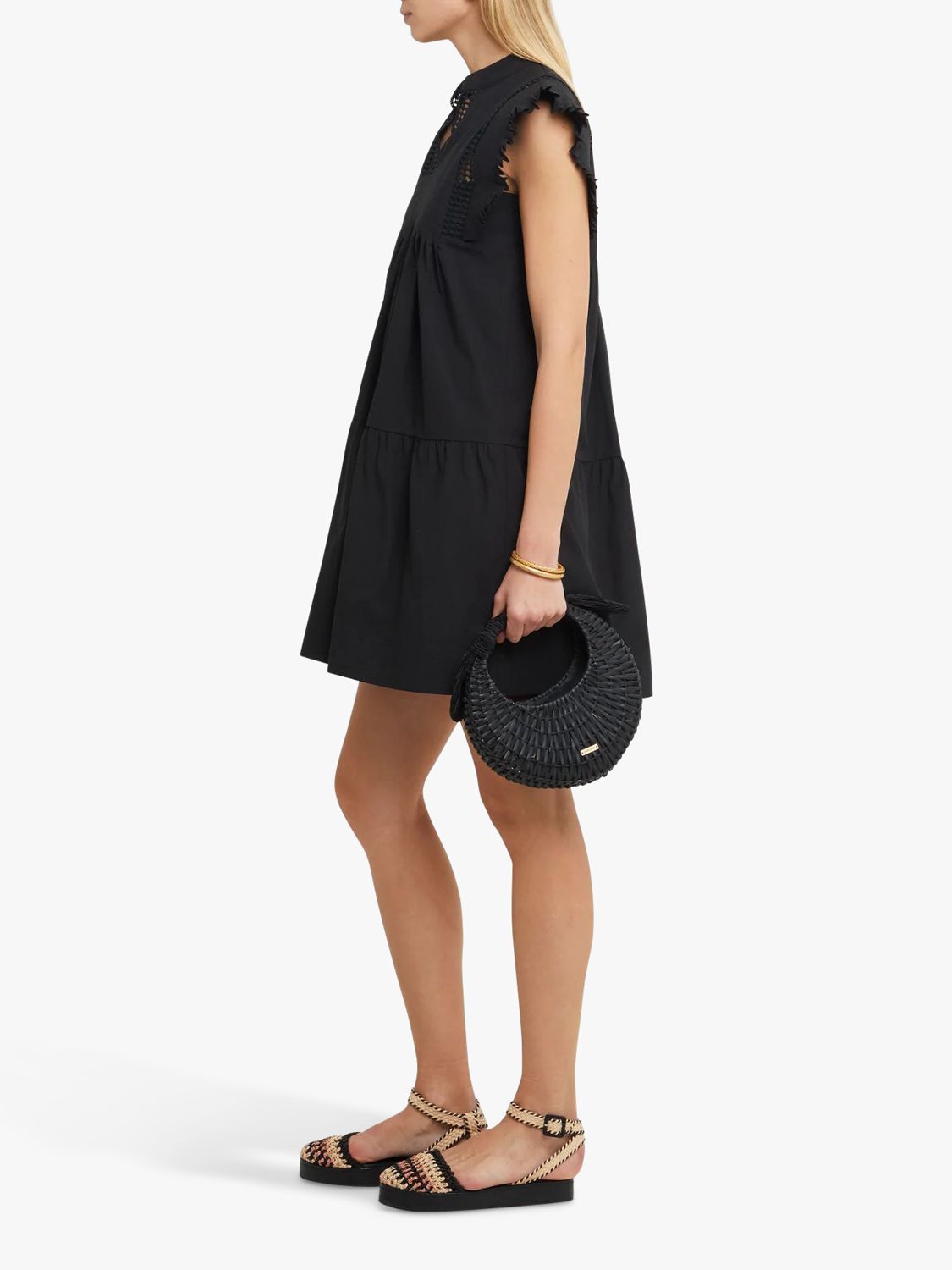 kourt Callan Mini Cotton Midi Dress, Black, S