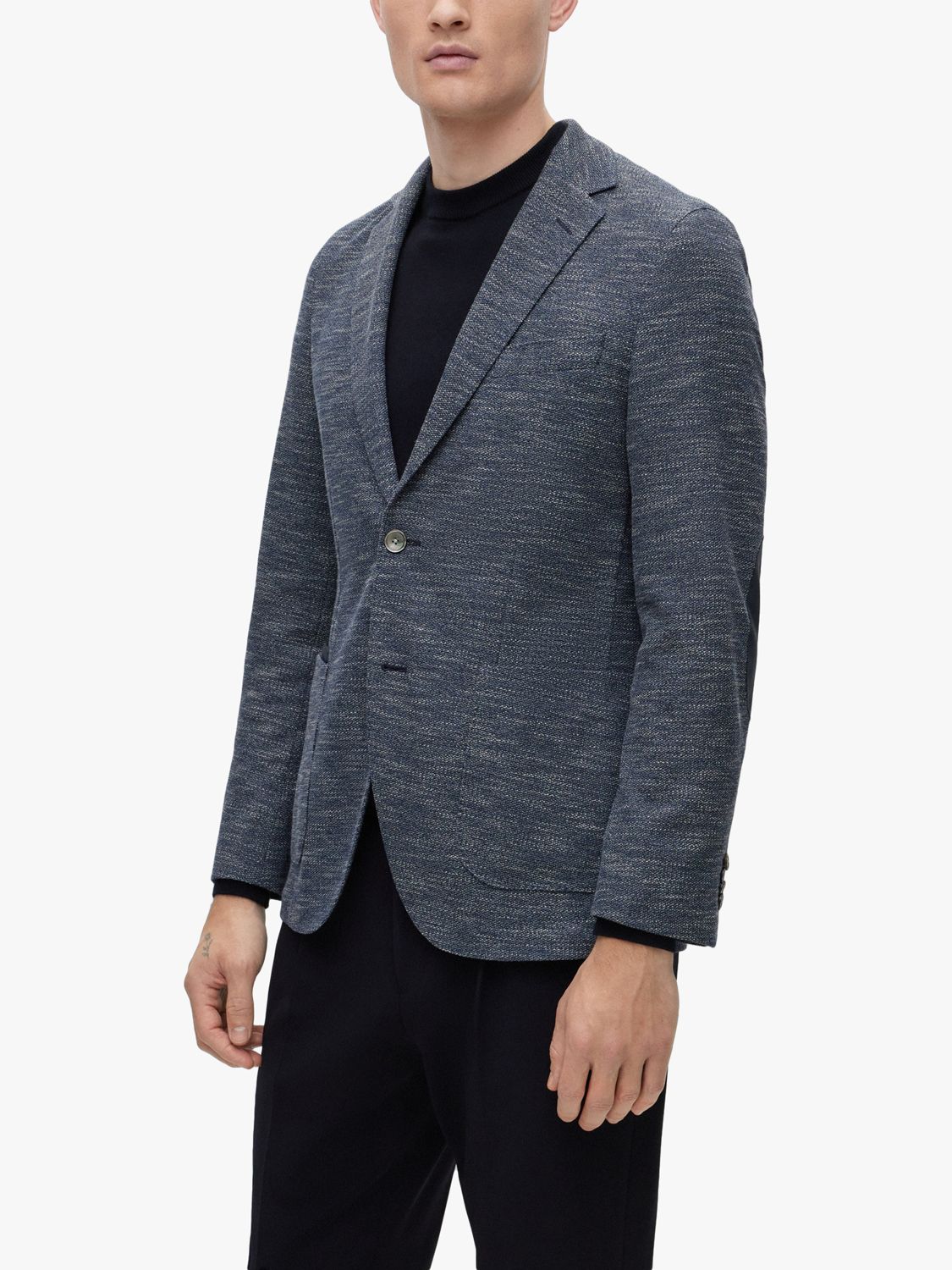 HUGO Jaye Elbow Patch Suit Jacket, Dark Blue at John Lewis & Partners