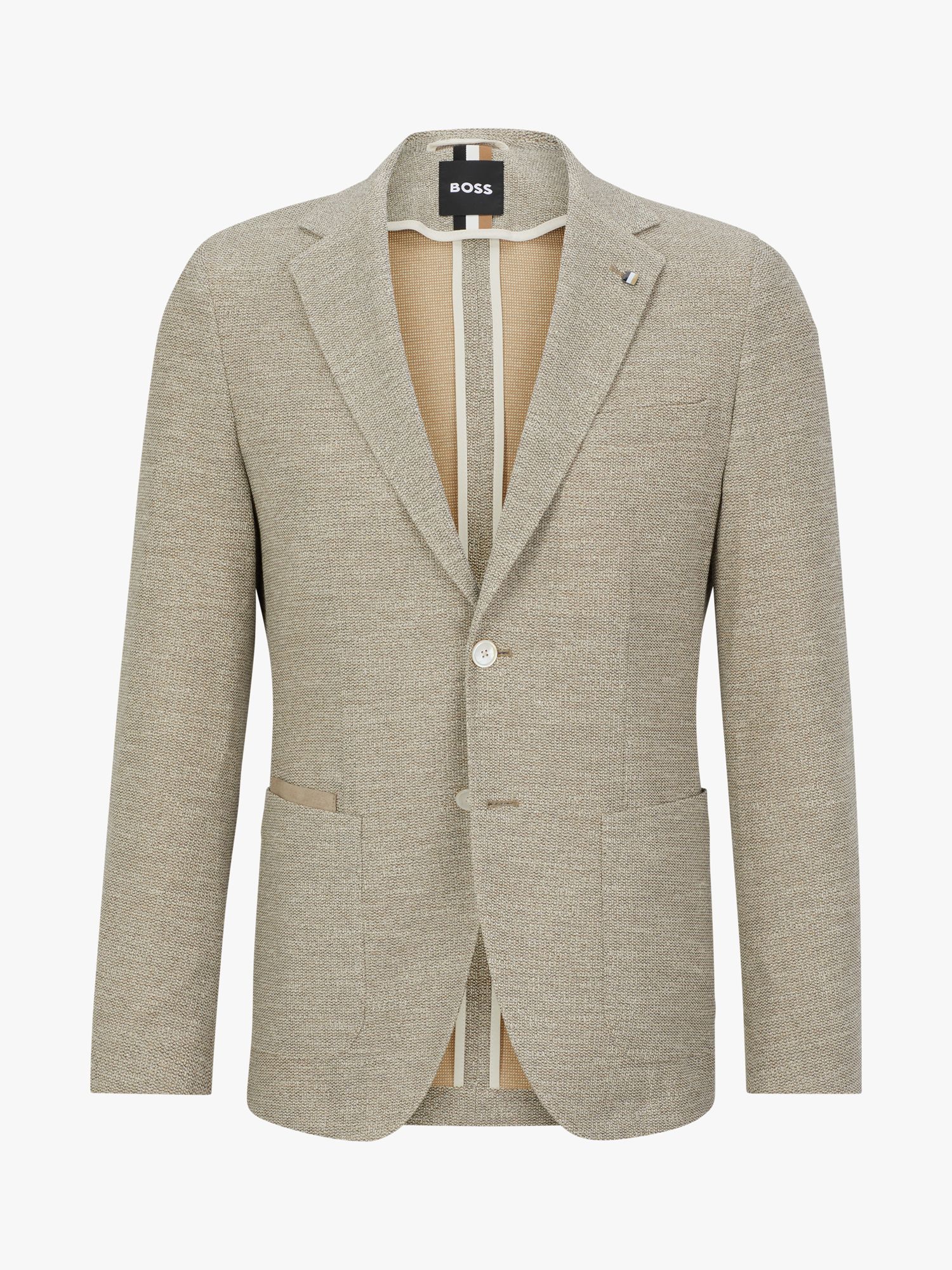 HUGO Jaye Elbow Patch Suit Jacket, Light Beige at John Lewis & Partners