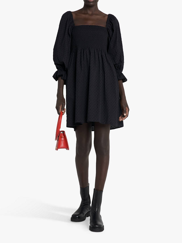 kourt Portia Linen Blend Smocked Bodice Mini Dress, Black