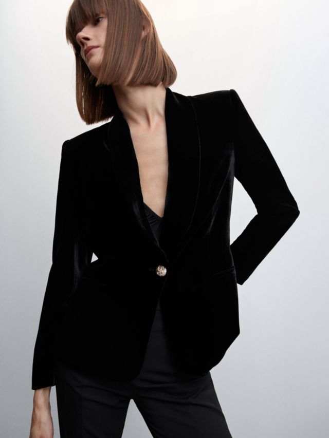 Silk-blend Velvet Blazer - Black - Ladies