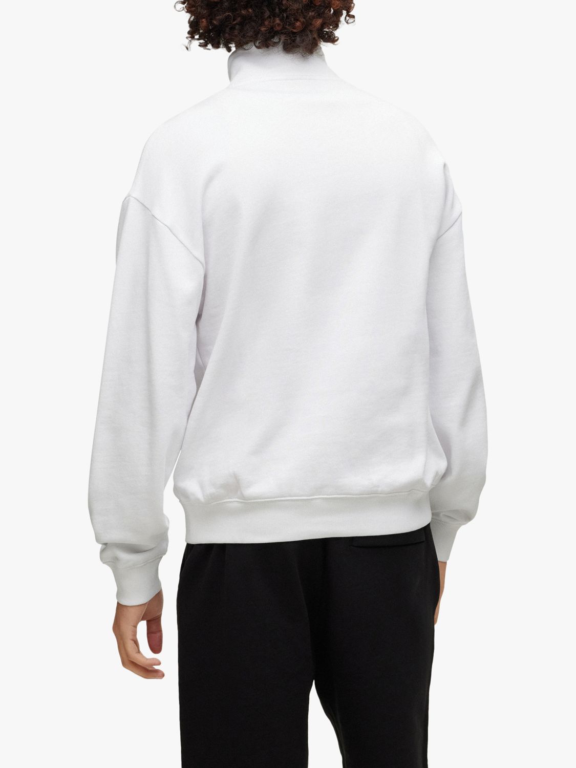 HUGO Dogota 100 Quarter Zip Sweatshirt, White at John Lewis & Partners