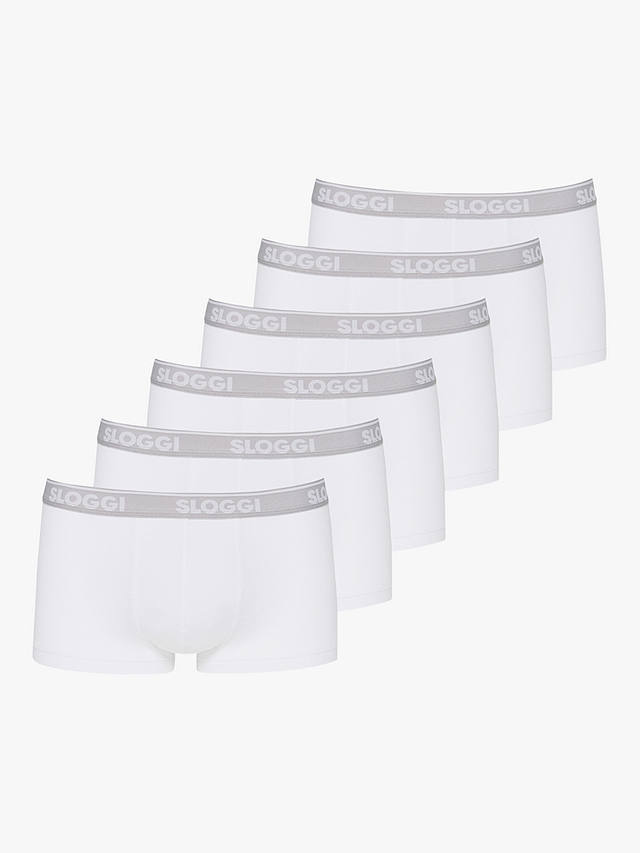 sloggi GO ABC Cotton Stretch Hipster Trunks, Pack of 6, White 