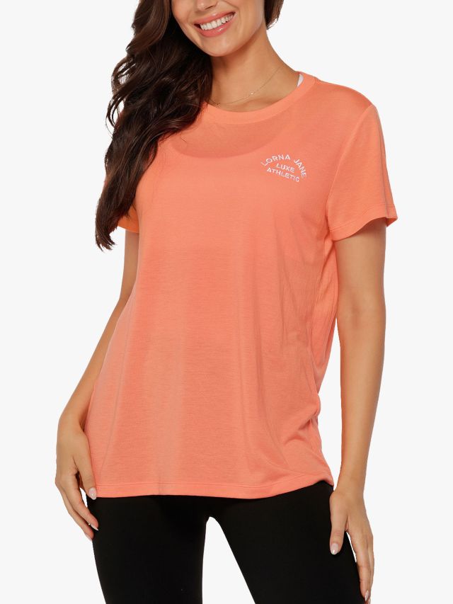 Lorna Jane Lotus Logo T-Shirt, Sunset Orange, XS