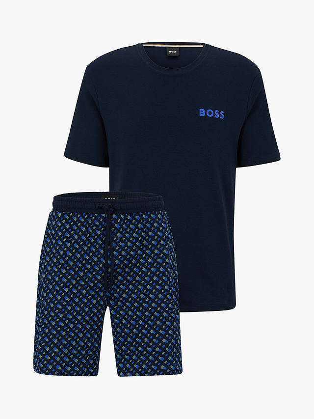 BOSS Logo Shorts Pyjamas, Bright Blue/Multi