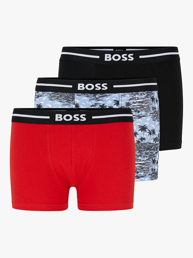 BOSS Bold Design Stretch Cotton Trunks, Pack of 3, Red/Blue/Multi