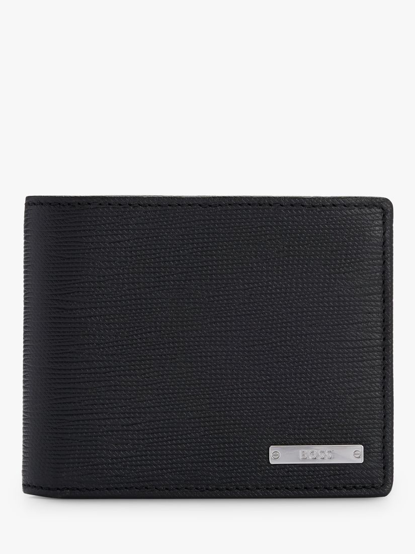 BOSS Gallery Trifold Tumbled Leather Wallet, Black at John Lewis & Partners