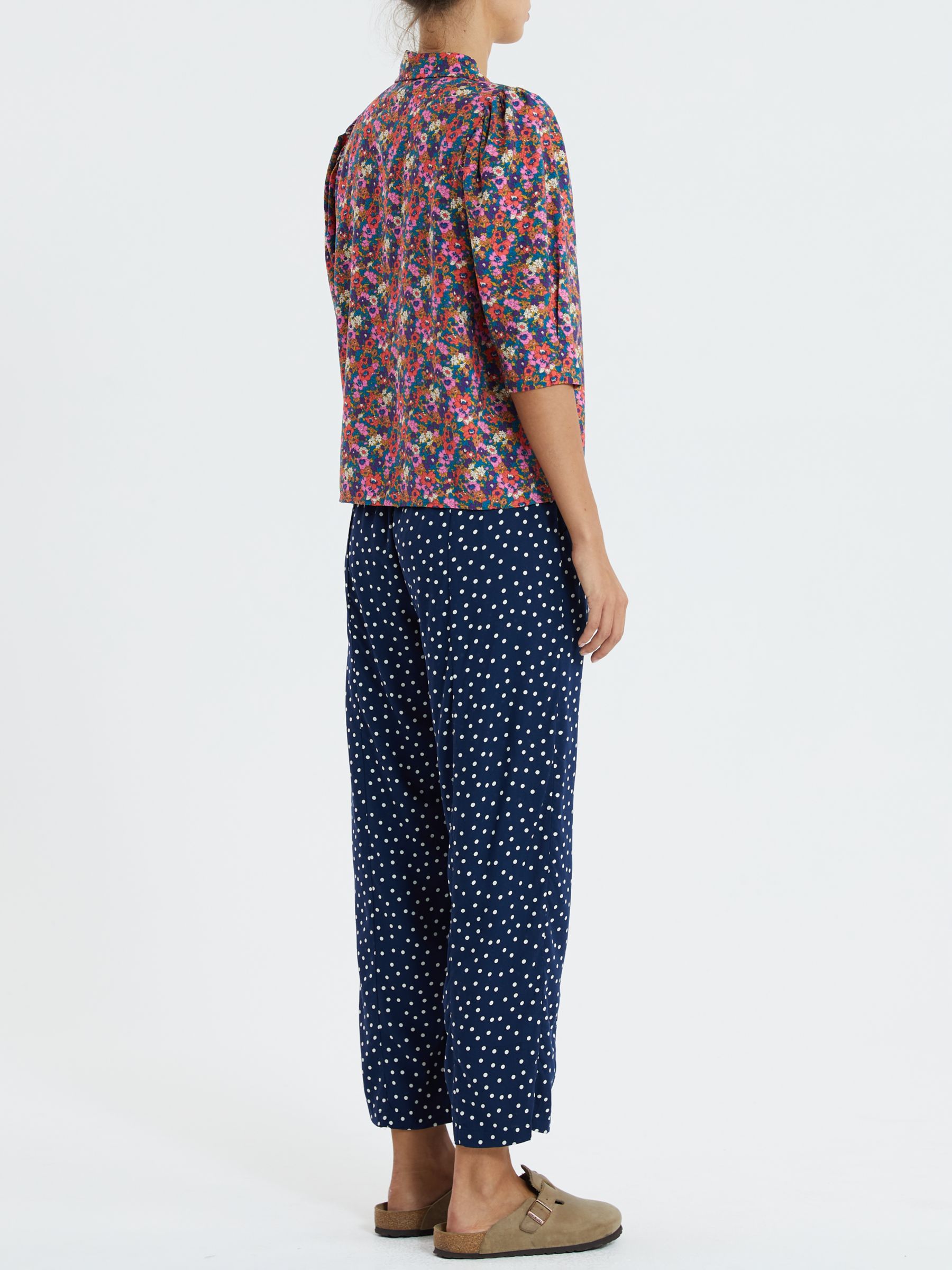 Lollys Laundry Maisie Dot Print Cropped Pleat Trousers, Navy/White, XS