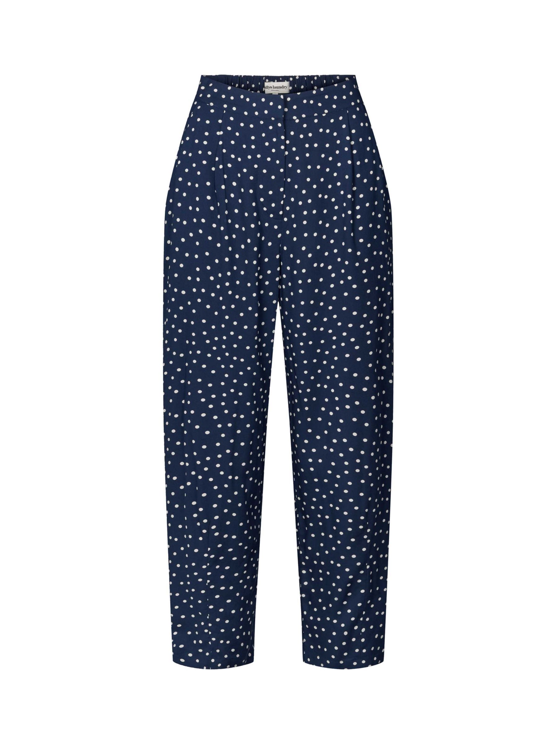 Lollys Laundry Maisie Dot Print Cropped Pleat Trousers, Navy/White, XS