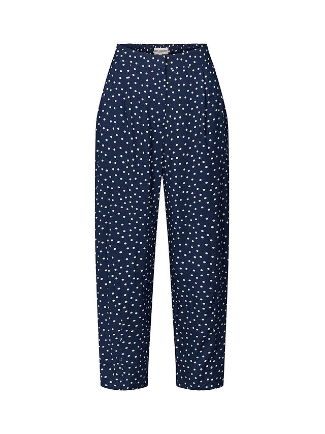 Lollys Laundry Maisie Dot Print Cropped Pleat Trousers, Navy/White