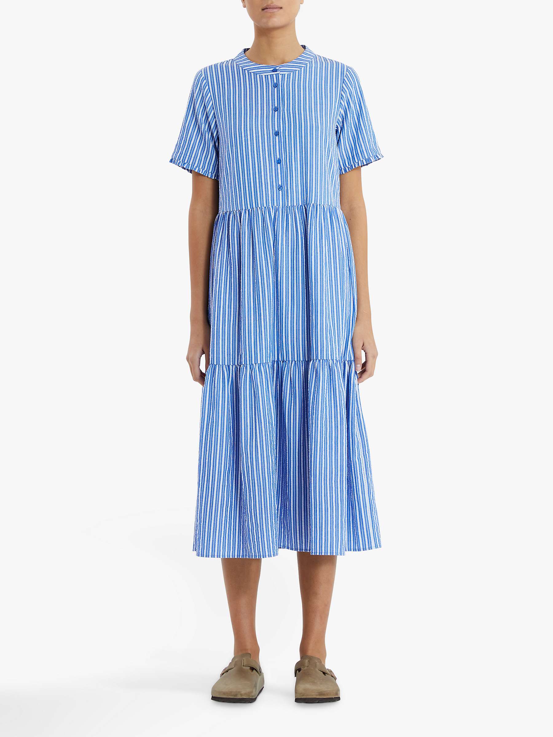 Buy Lollys Laundry Fie Striped Tiered Midi Shirt Dress, Blue Online at johnlewis.com