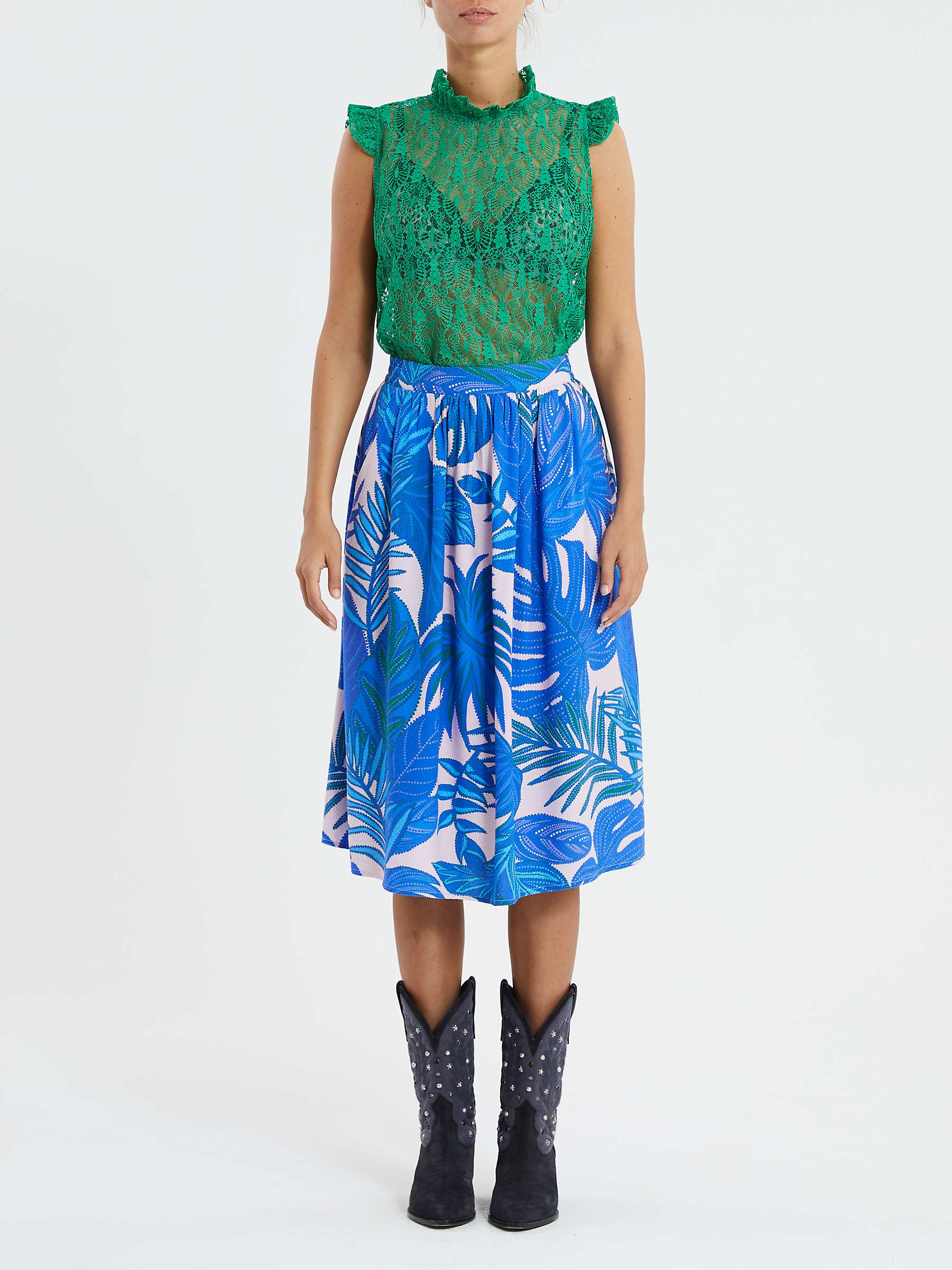 Buy Lollys Laundry Ella Palm Leaf Print Midi Skirt, Bright Blue/Multi Online at johnlewis.com