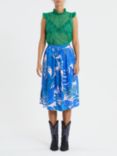 Lollys Laundry Ella Palm Leaf Print Midi Skirt, Bright Blue/Multi