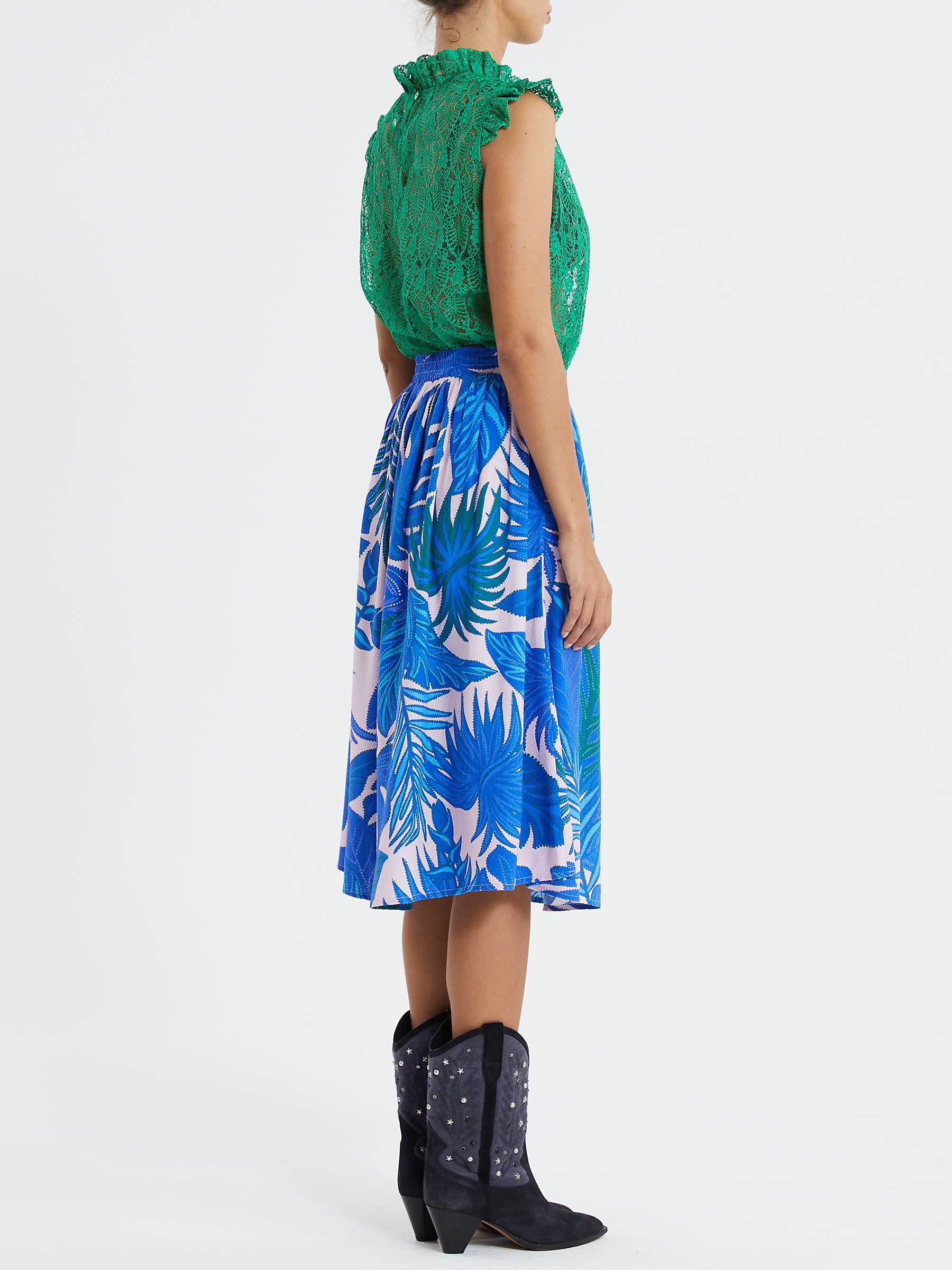 Buy Lollys Laundry Ella Palm Leaf Print Midi Skirt, Bright Blue/Multi Online at johnlewis.com