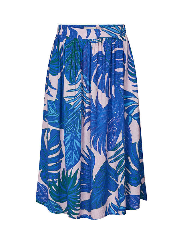 Lollys Laundry Ella Palm Leaf Print Midi Skirt, Bright Blue/Multi