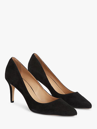 John Lewis Blessing Suede Stiletto Heel Pointed Toe Court Shoes, Black Kid Suede