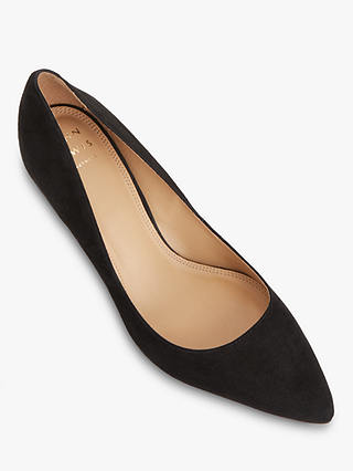 John Lewis Blessing Suede Stiletto Heel Pointed Toe Court Shoes, Black Kid Suede