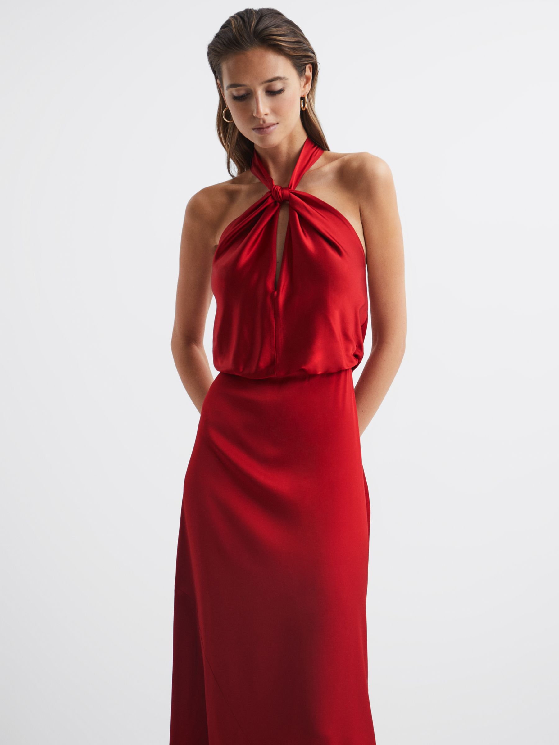 Lornie Halter Neck Dress, Red, 4