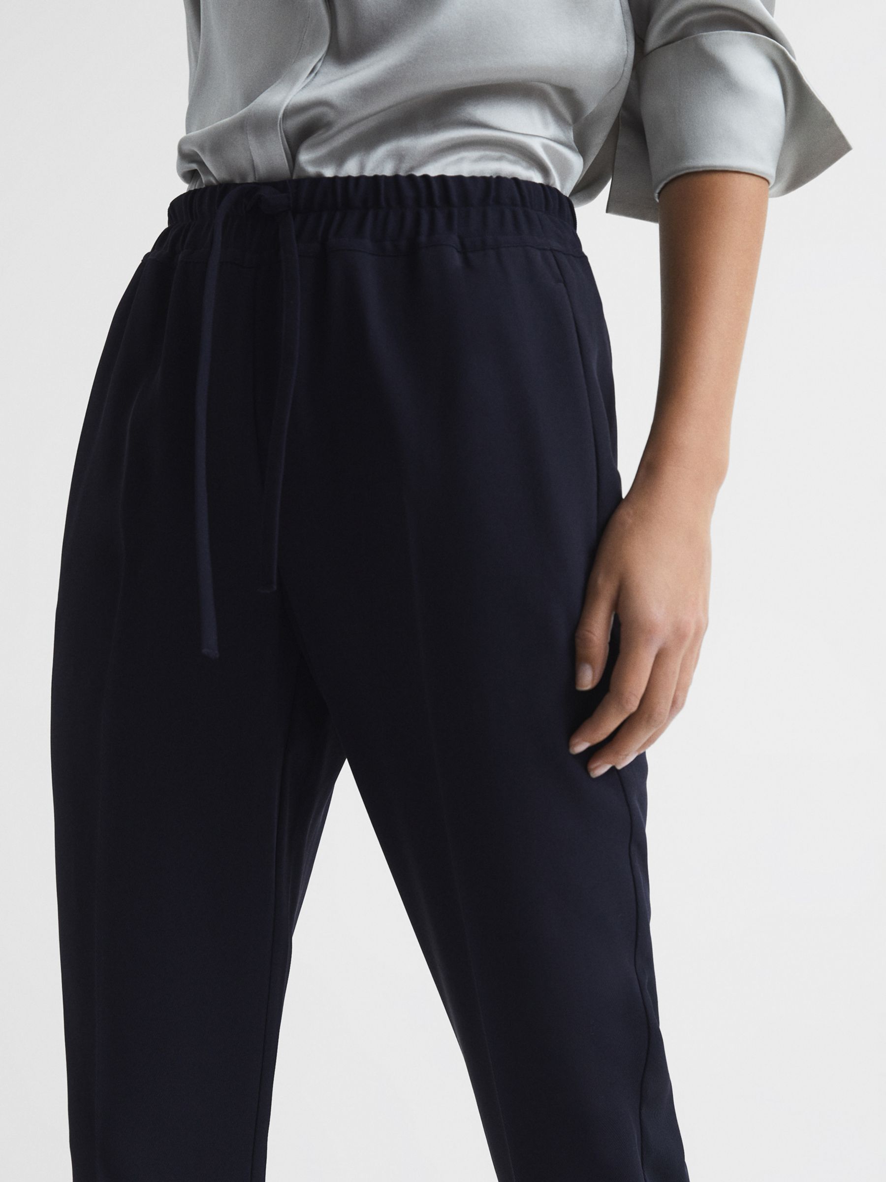 Reiss Petite Hailey Cropped Trousers, Navy at John Lewis & Partners