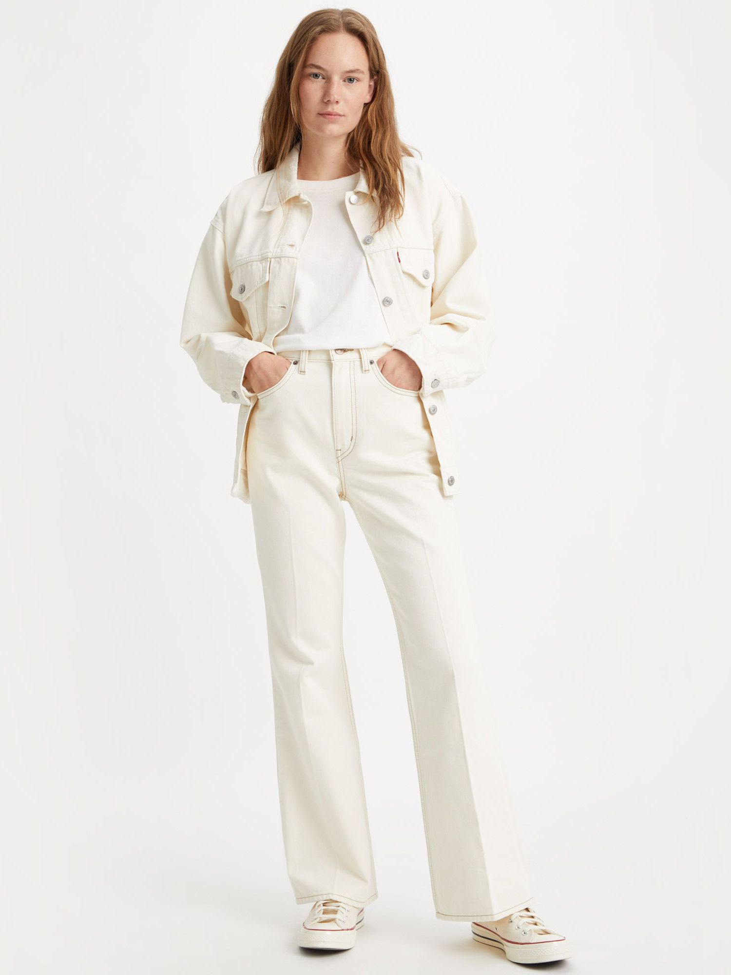 Levi's 70's High Rise Flared Jeans, Sunny Cream at John Lewis & Partners