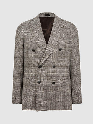 Reiss Alfredo Slim Fit Double Breasted Wool Check Suit Blazer, Brown