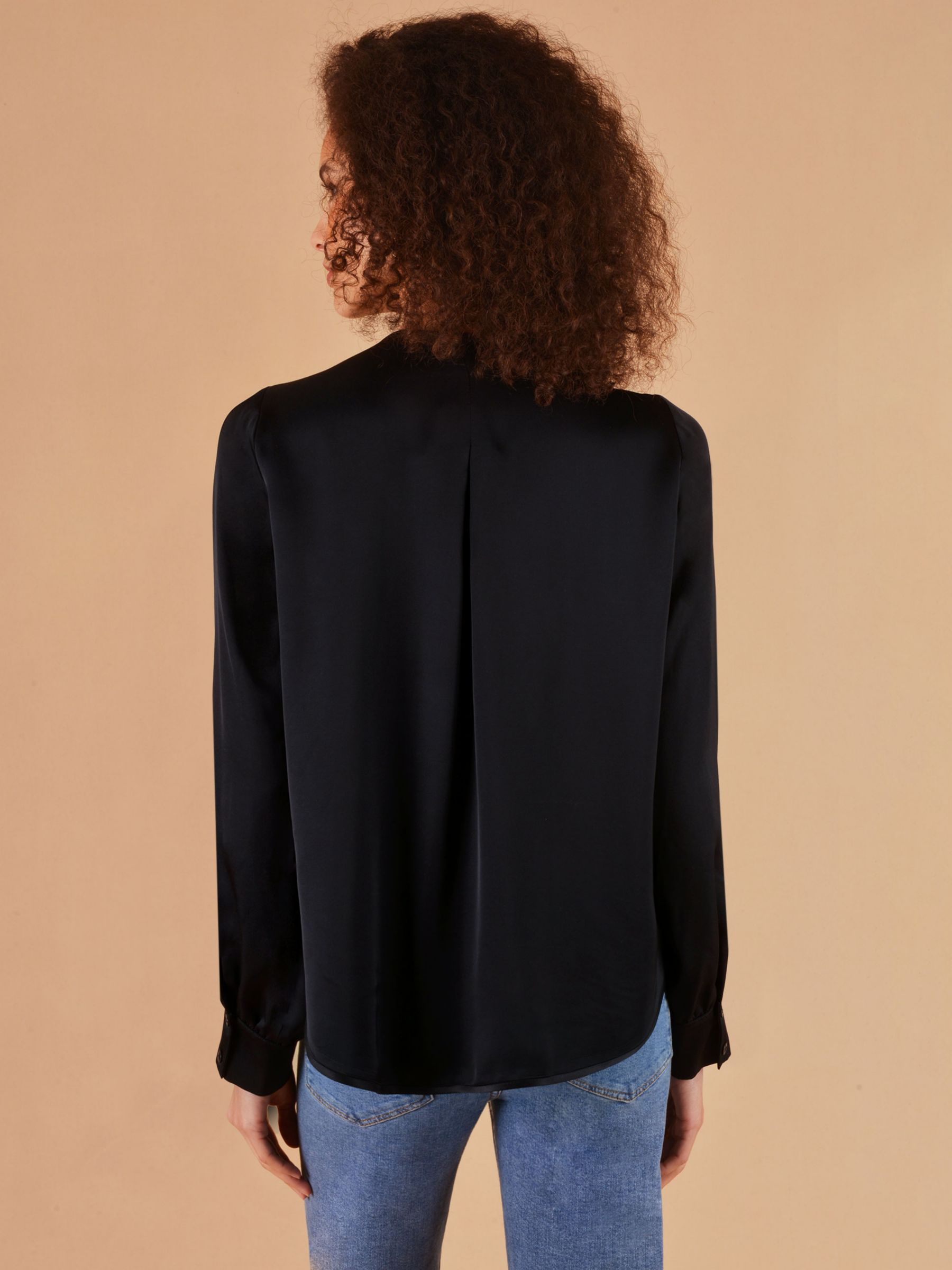 Ro&Zo Satin Wrap Top, Black at John Lewis & Partners