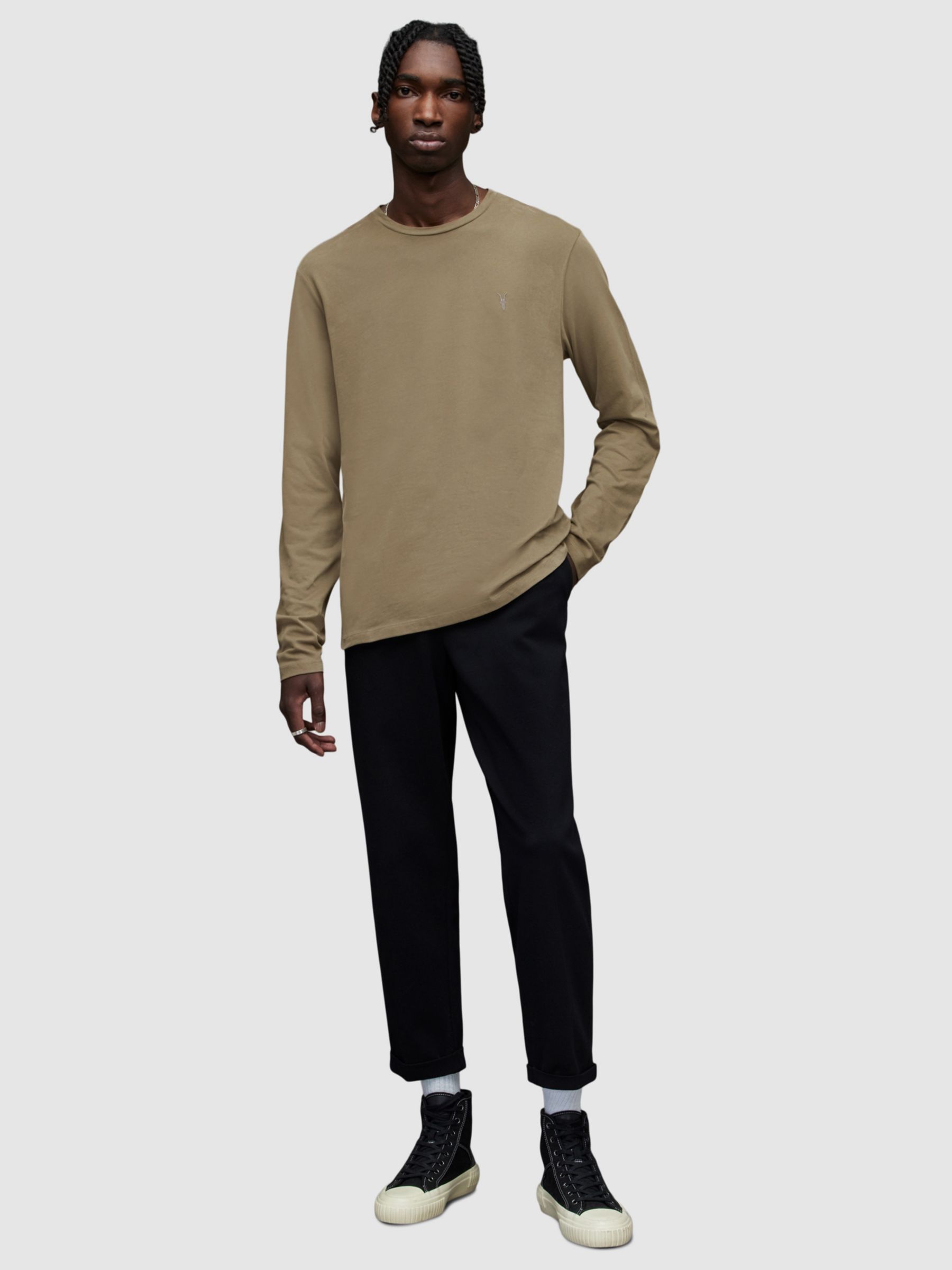 AllSaints Brace Long Sleeve Crew Neck Jersey Top, Hunter at John Lewis ...