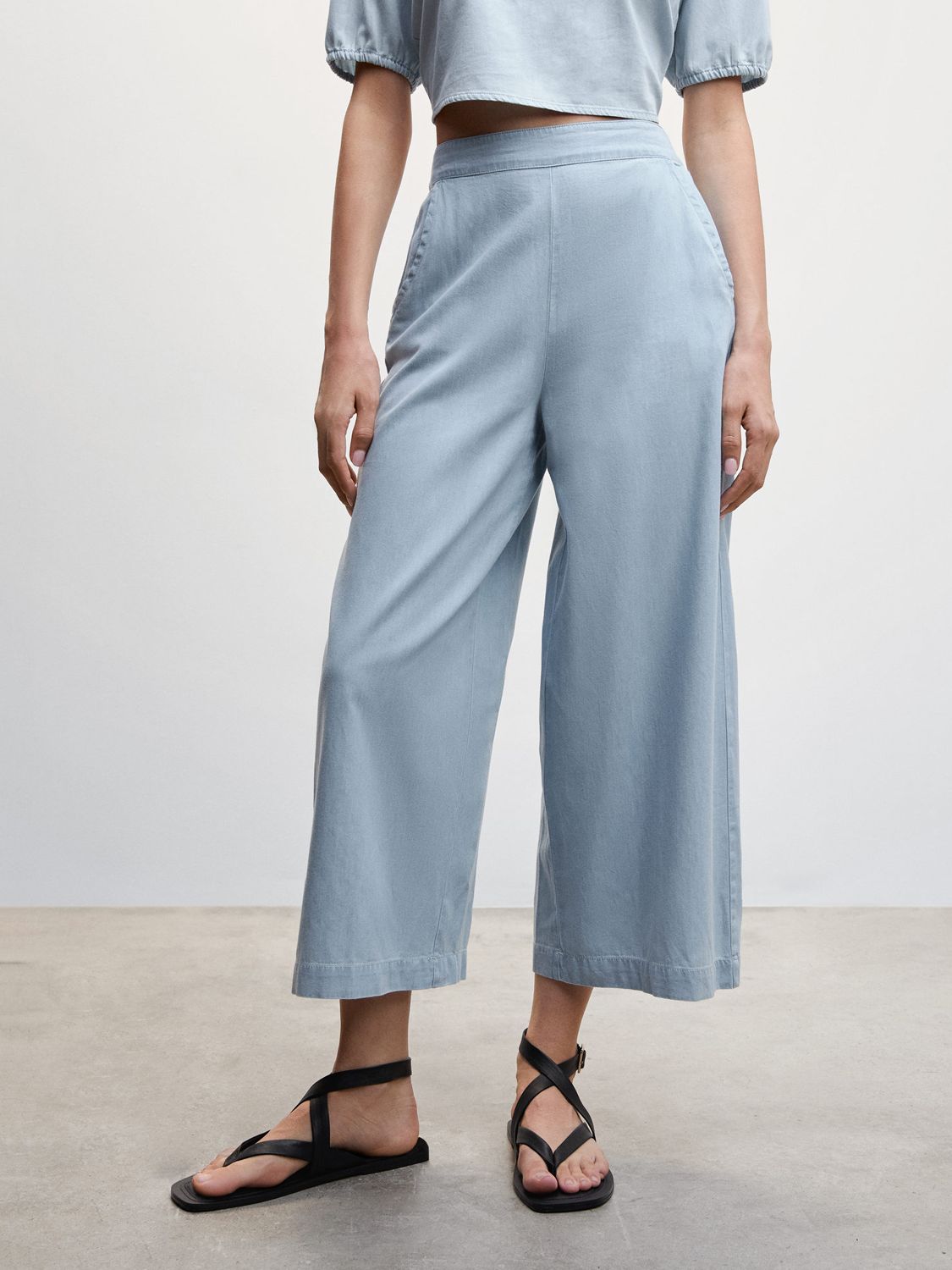 Mango Low-H Cropped Trousers, Open Blue