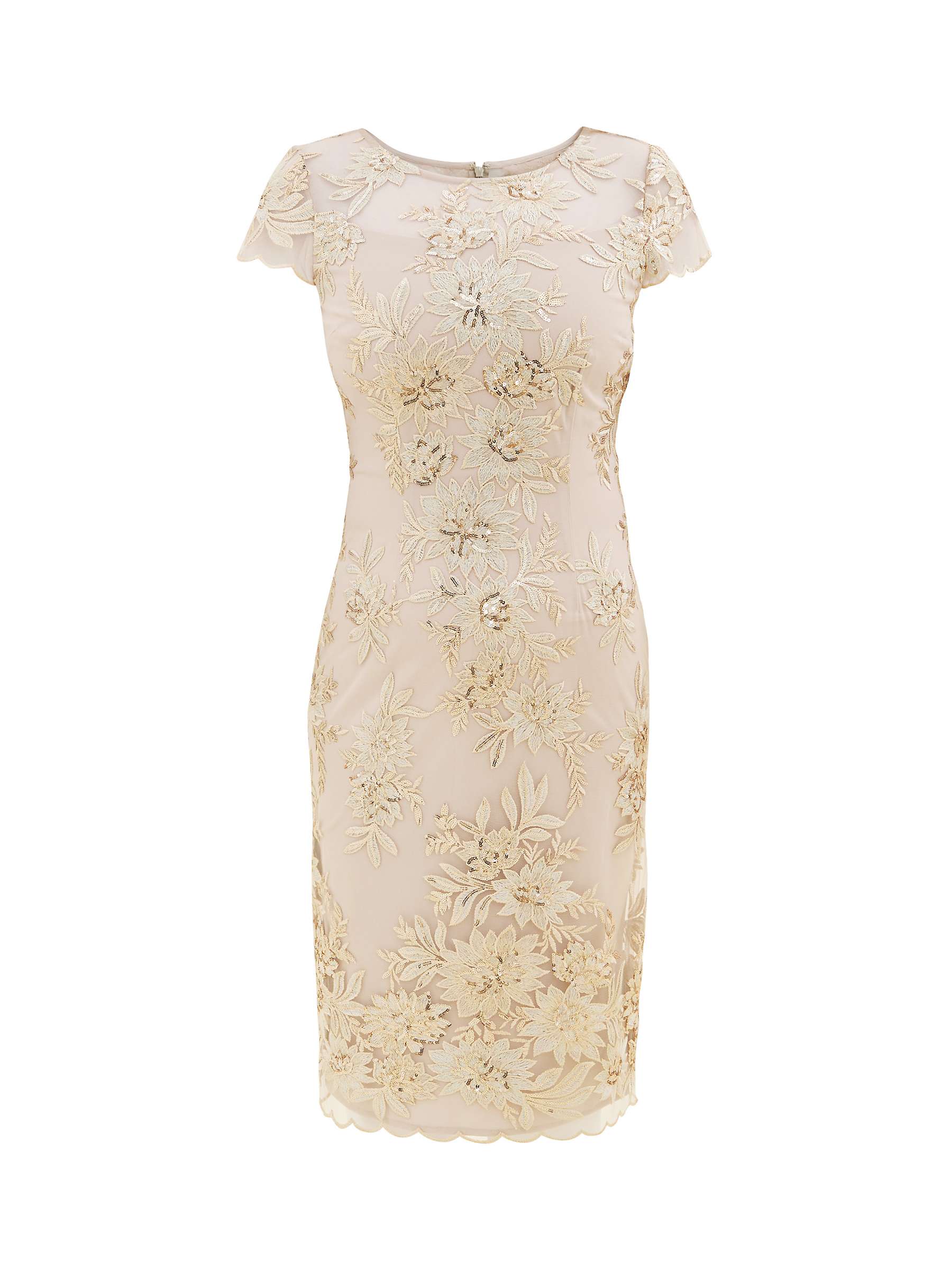 Gina Bacconi Edna Embroidered Dress, Champagne at John Lewis & Partners