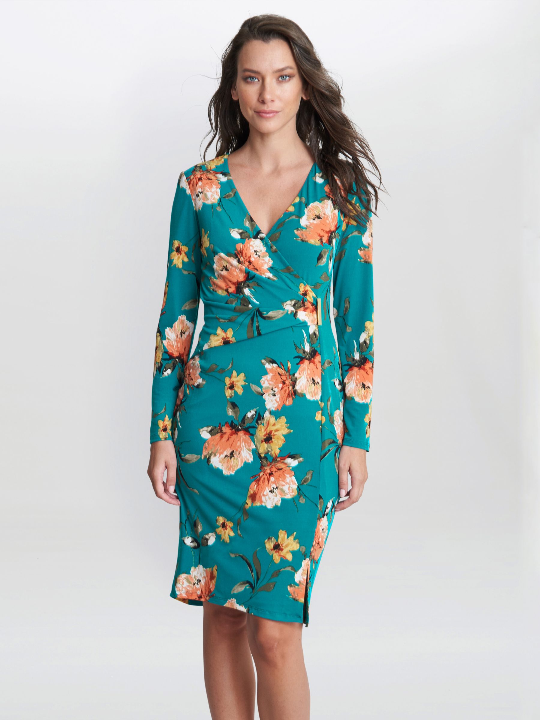 Gina Bacconi Harper Wrap Dress, Green/Multi, 8