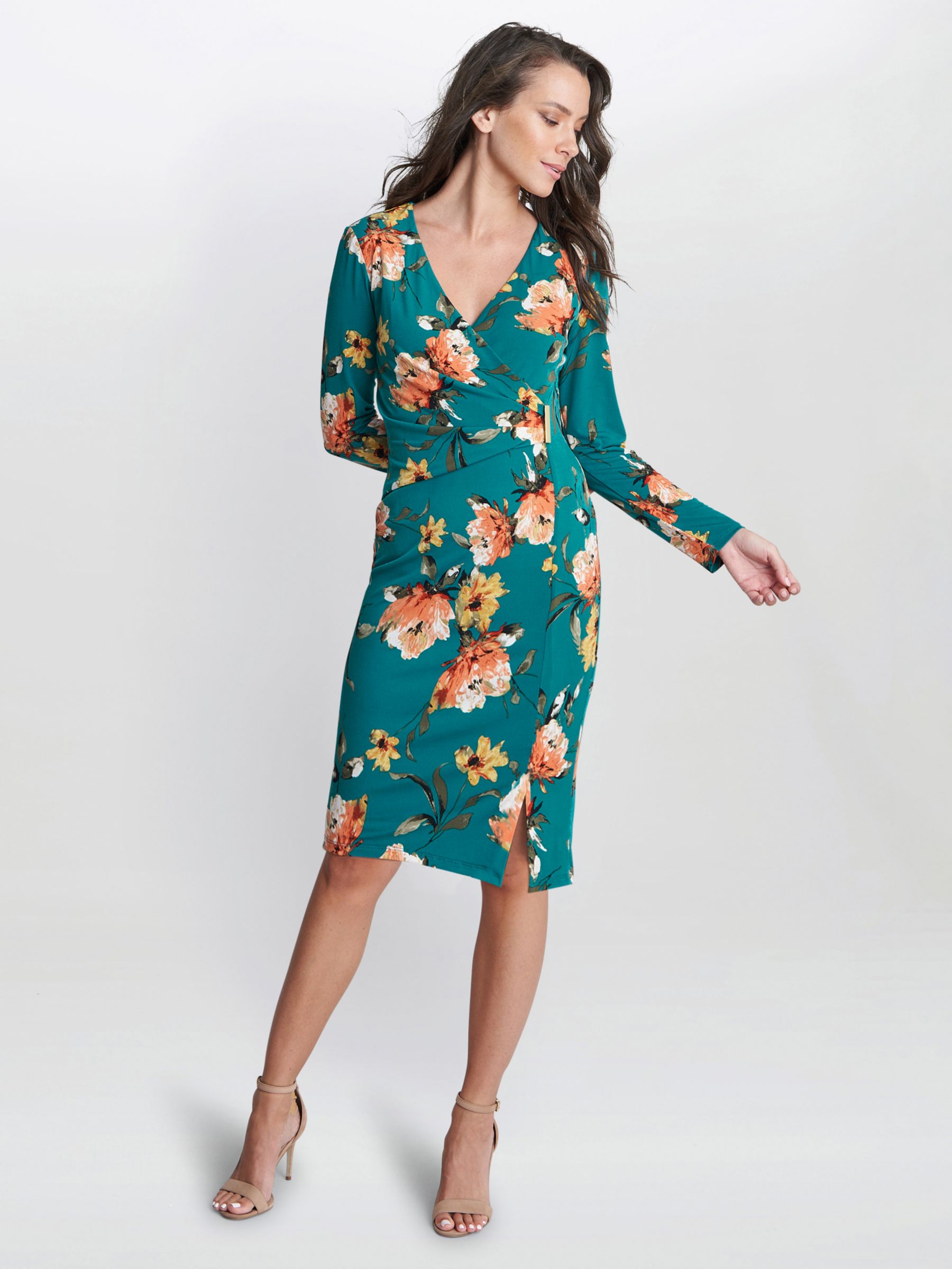 Gina Bacconi Harper Wrap Dress, Green/Multi, 8