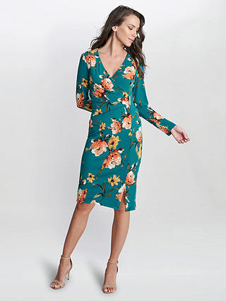 Gina Bacconi Harper Wrap Dress, Green/Multi