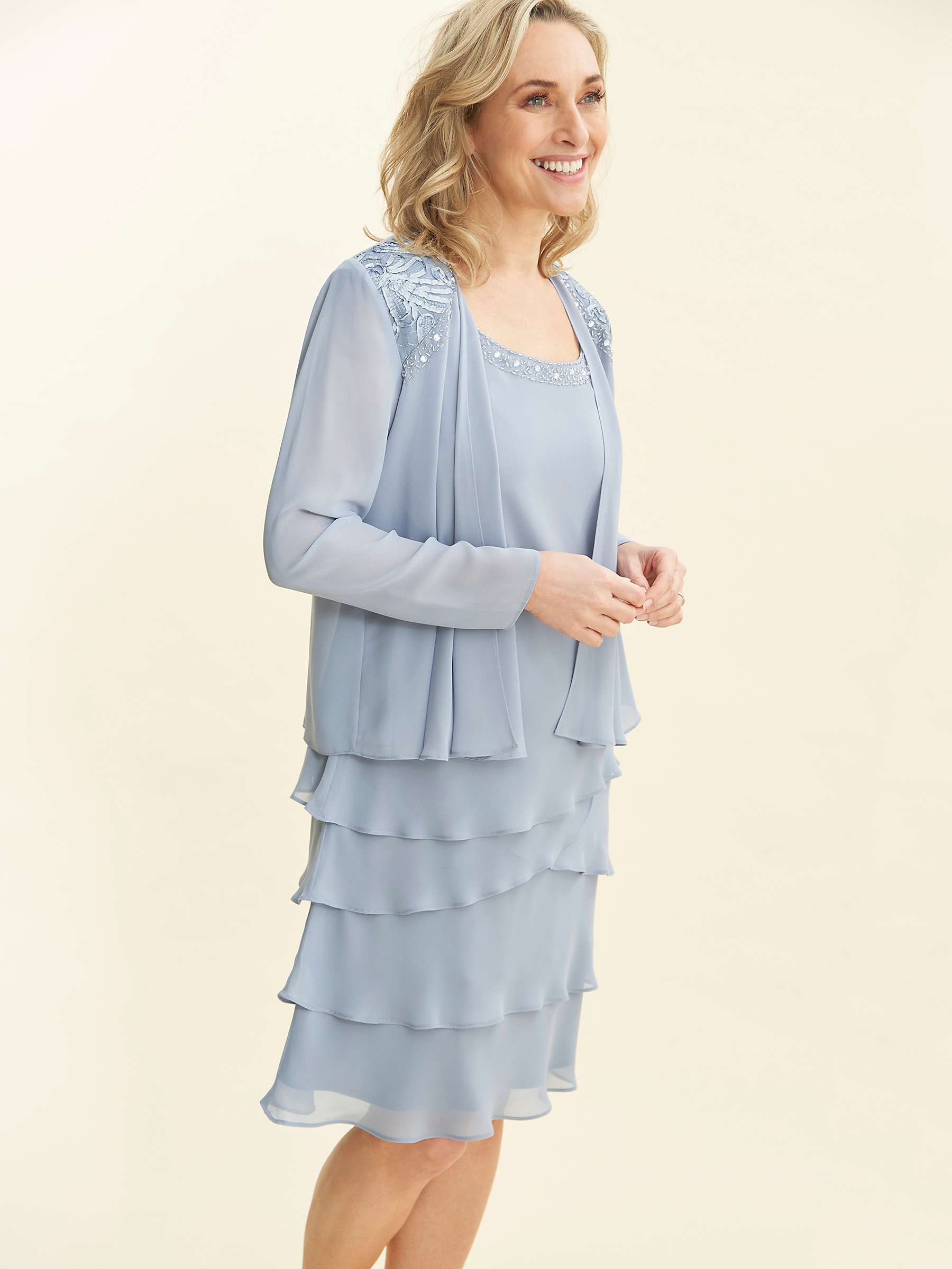 Buy Gina Bacconi Camira Lace Shoulder Bead Tier Jacket Knee Length Dress Online at johnlewis.com