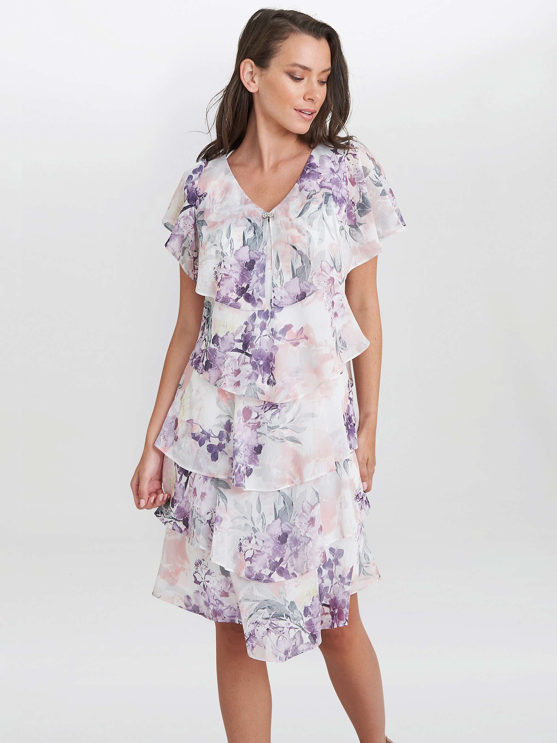 Buy Gina Bacconi Chloe Floral Print Tiered Dress, Ivory/Multi Online at johnlewis.com