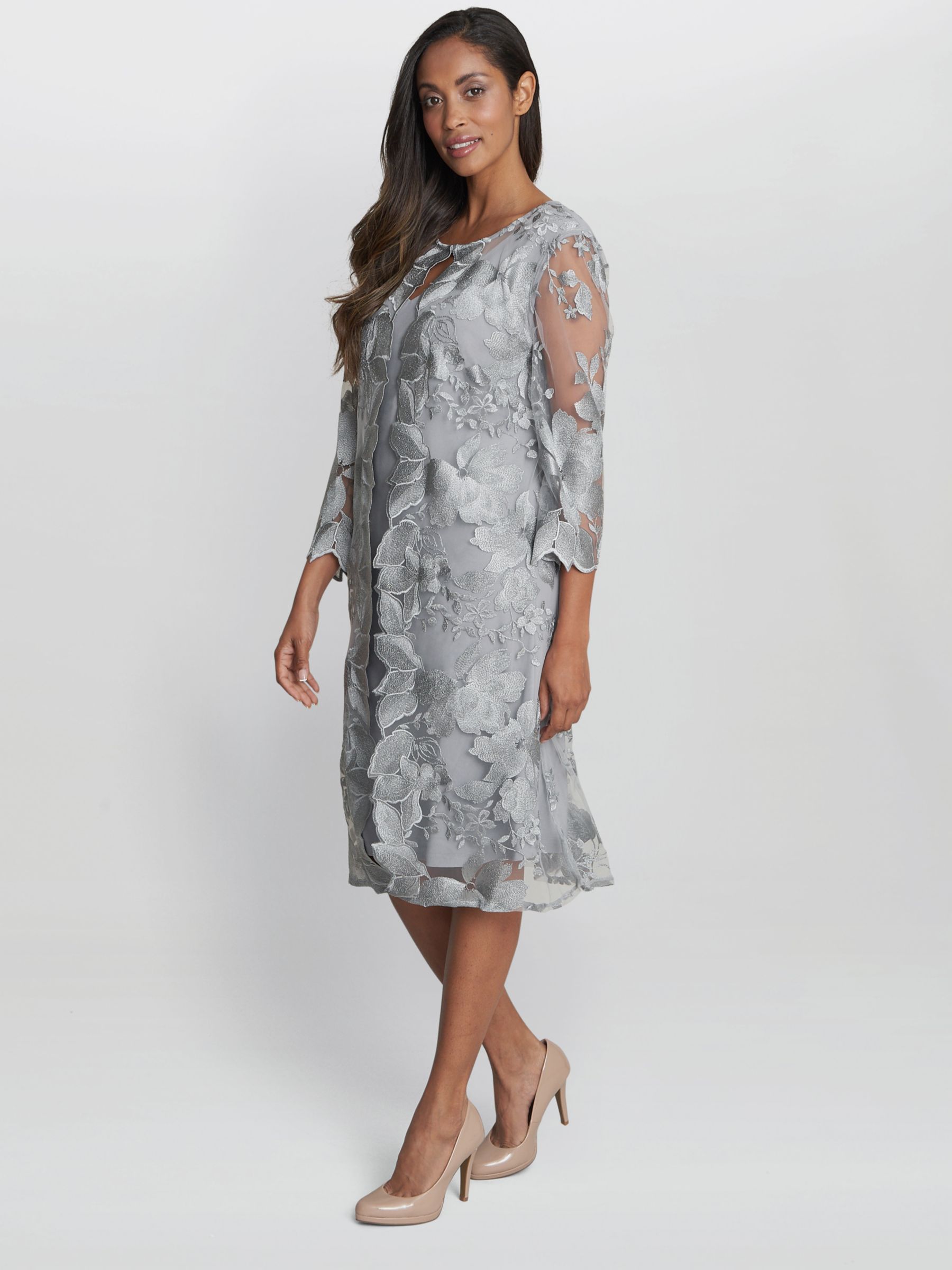 Buy Gina Bacconi Savoy Floral Embroidered Lace Mock Knee Length Dress Online at johnlewis.com