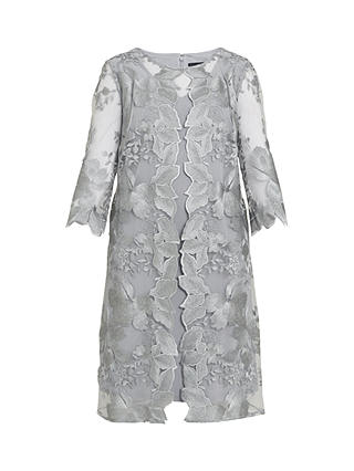 Gina Bacconi Savoy Floral Embroidered Lace Mock Knee Length Dress, Dove