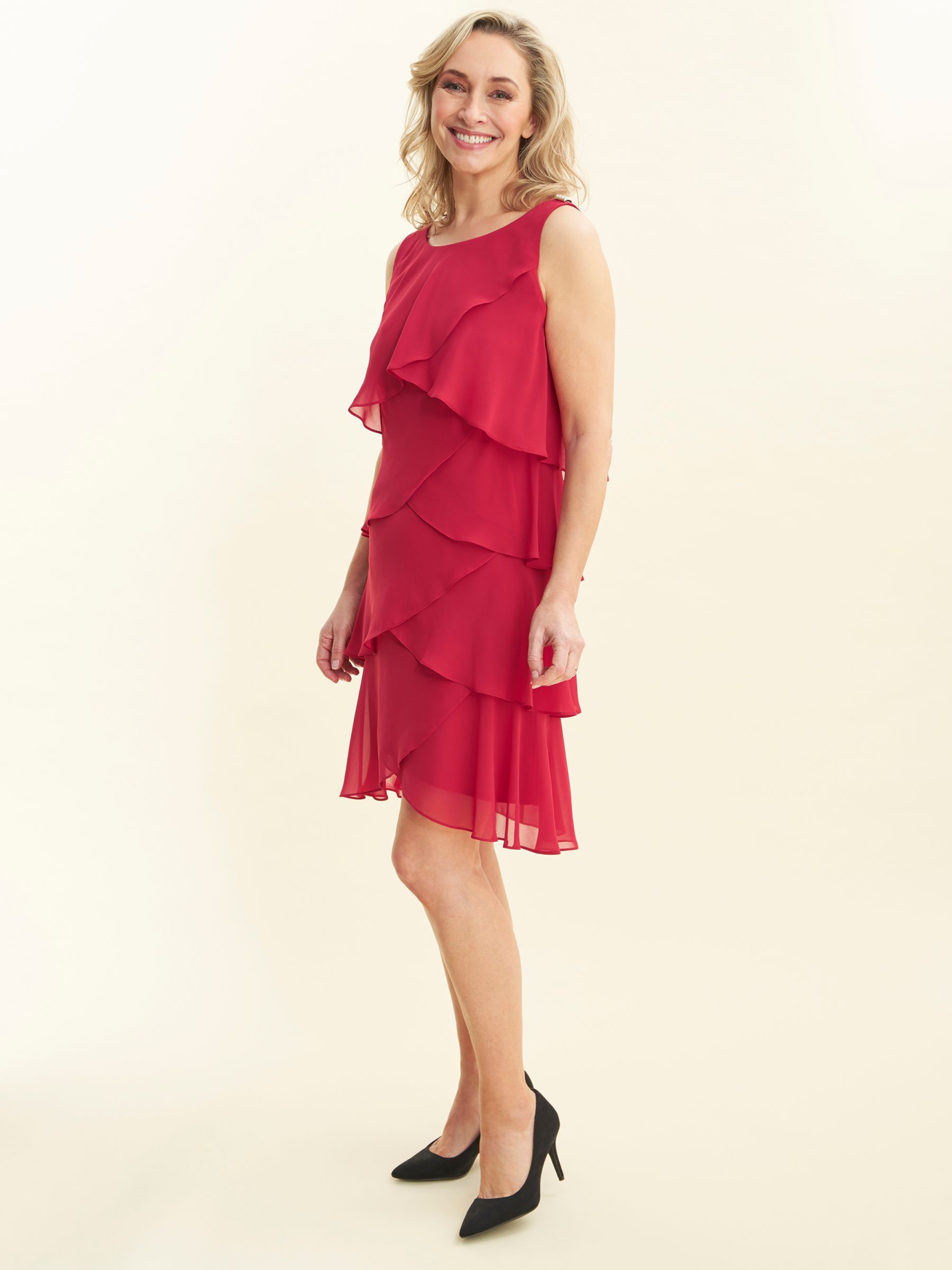 Gina Bacconi Vesta Jewel-Shoulder Tiered Cocktail Knee Length Dress