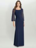 Gina Bacconi Atalanta Sequin Lace Sleeved Maxi Dress, Navy