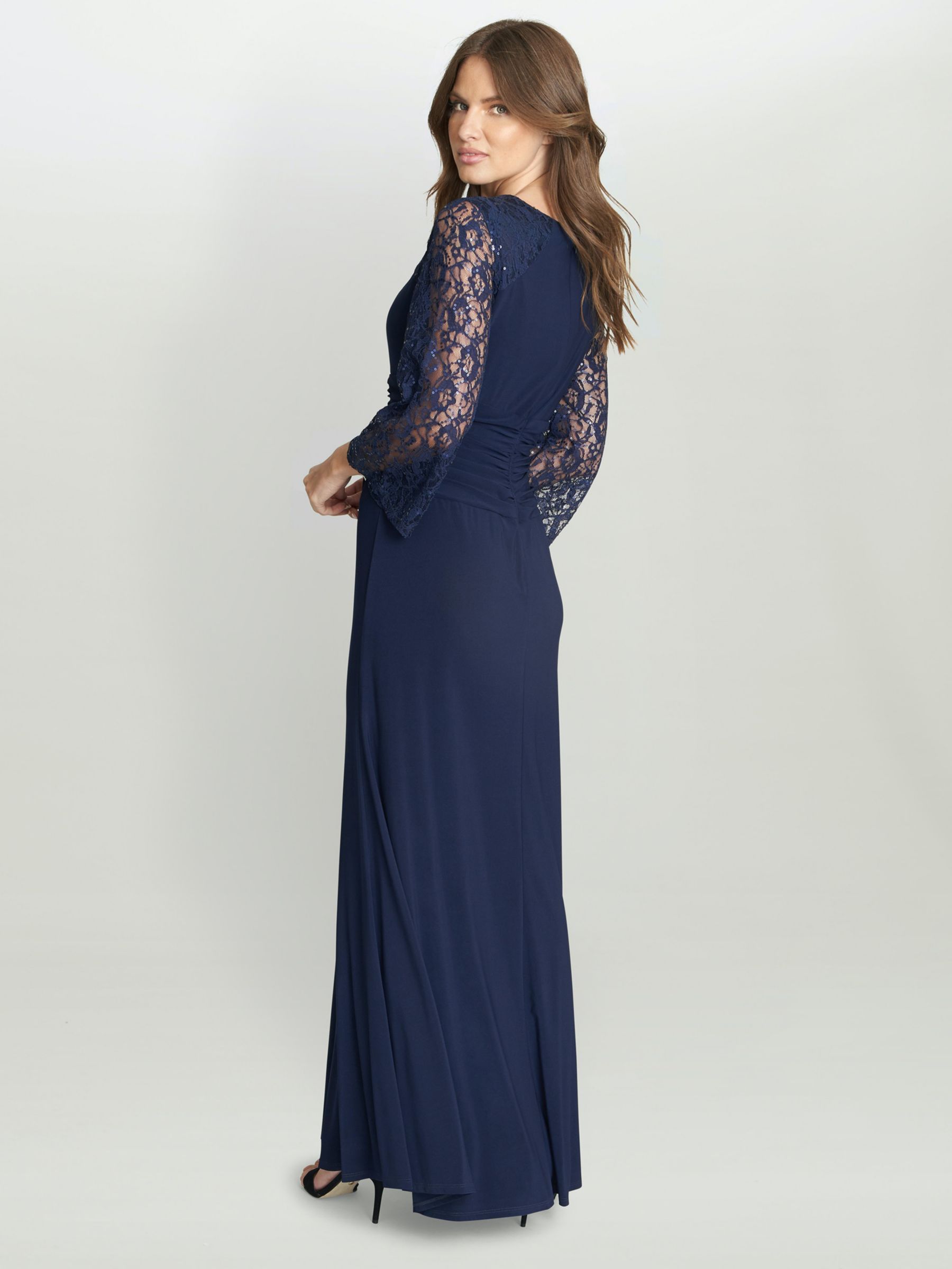 Buy Gina Bacconi Atalanta Sequin Lace Sleeved Maxi Dress, Navy Online at johnlewis.com