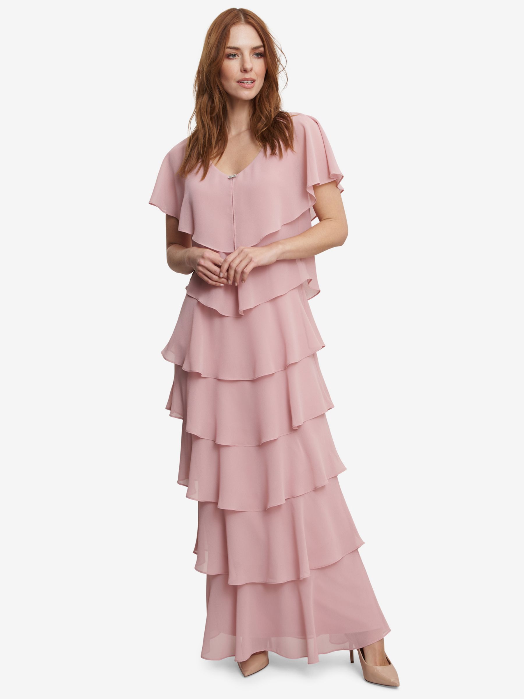 Gina Bacconi Areka Tiered Maxi Dress, Rose Pink at John Lewis & Partners