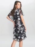 Gina Bacconi Debbie Floral Print Tiered Dress, Black/Multi