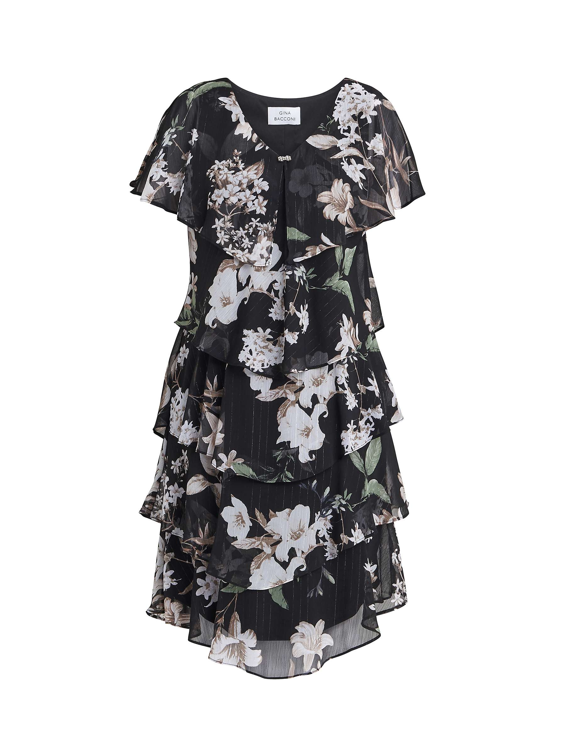 Buy Gina Bacconi Debbie Floral Print Tiered Dress, Black/Multi Online at johnlewis.com