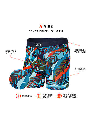SAXX Vibe Slim Fit Pop Jungle Print Trunks, Blue Multi