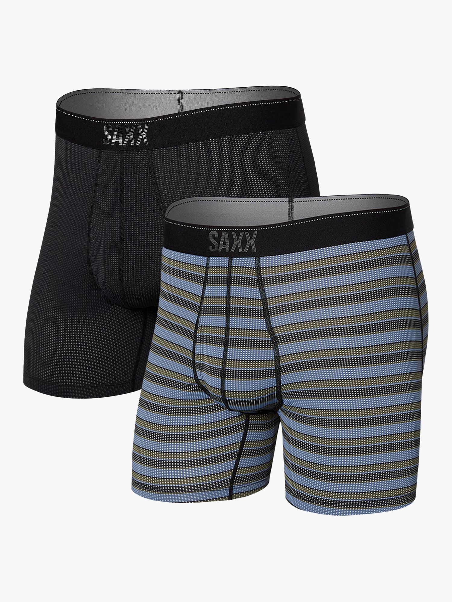 SAXX Quest Slim Fit Plain & Stripe Trunks, Pack of 2, Black/Grey Multi ...