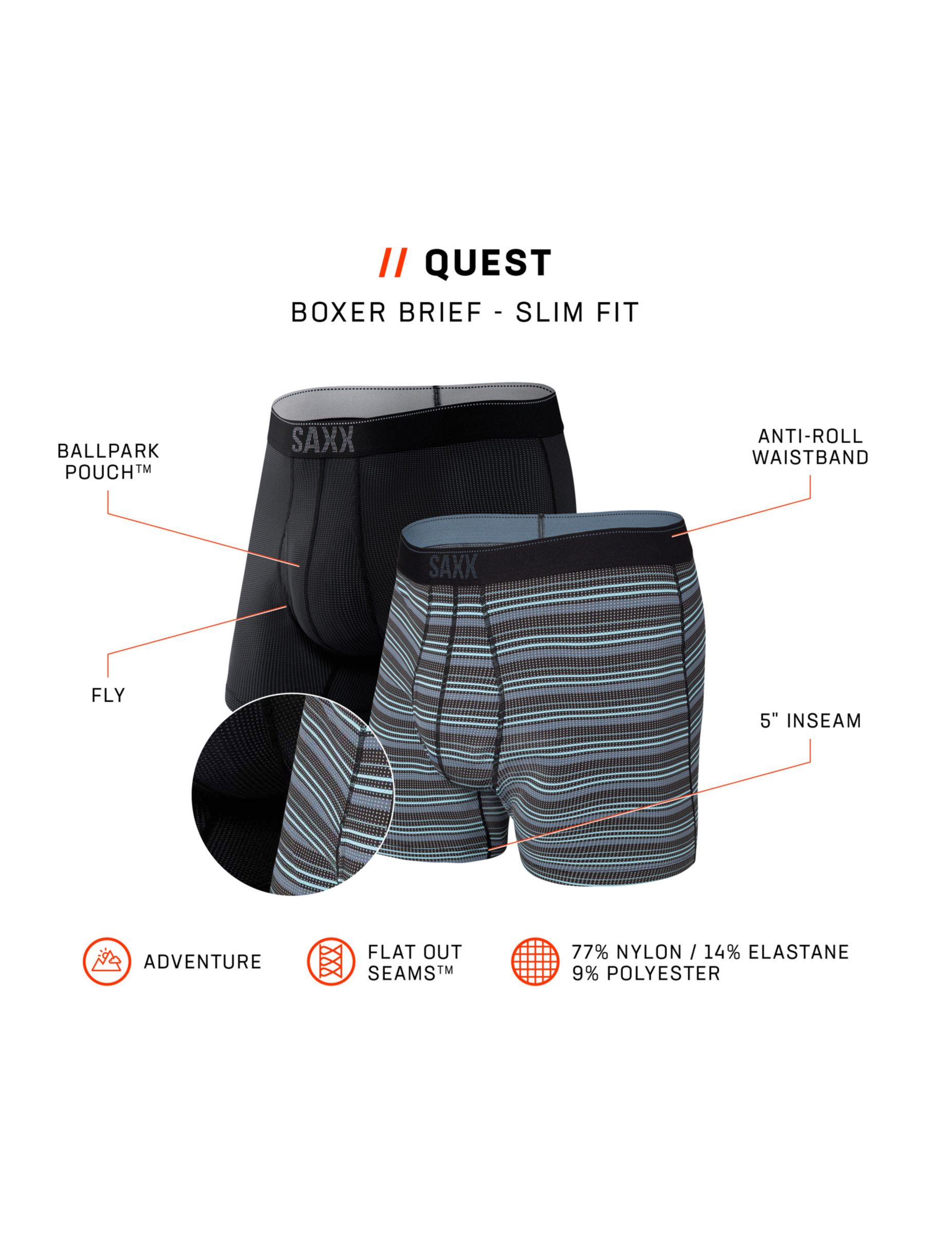 Saxx Quest 2.0 Boxer Briefs - Men's 5 Inseam - Package of 2