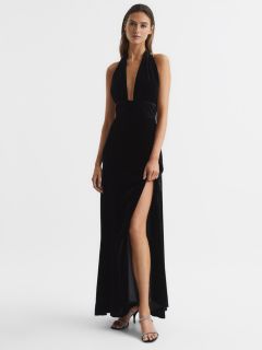 Reiss Gracie Silk Velvet Cape Maxi Dress, Black, 6